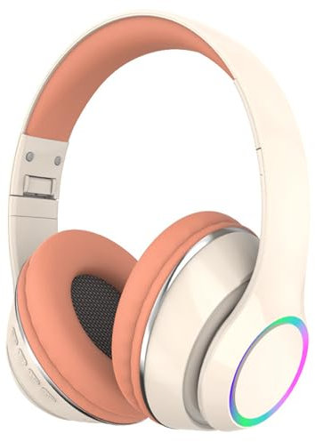 Headphones Wireless, Bluetooth 5.3 Overhead Headphones Wireless, HiFi Noise Cancelling Headset with Built in Microphone, Foldable Lightweight Wireless Headphones Over Ear for Sport Travel (Pink)