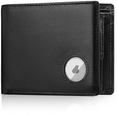 KLOMORE Portefeuille Homme Slim avec Support AirTag (AirTag Non Inclus), Compartiment à Monnaie, Porte-Cartes à Volets, Protection RFID, Porte-Monnaie pour Cartes de Crédit