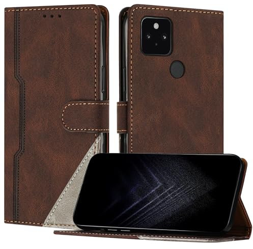 Netany Funda para Google Pixel 5, Funda Libro de Cuero con Ranura Cierre Magnético Soporte Plegable Carcasa Protectora (Marrón)