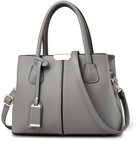 SODOLLEE Handtasche Damen Elegant Henkeltasche Exquisiter Anhänger Schultertasche PU Leder Frauen Umhängetasche für Reisen Shopper Arbeiten Grau B