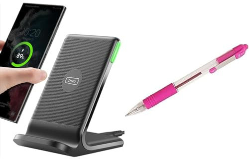 INIU Wireless Charger, 15W Fast Wireless Charging Stand Qi Certified Sleep-friendly Adaptive Light & Zebra Pen Z Grip Pink Pens Ballpoint, Smooth & Comfortable Ballpoint Pens with Pocket Clip