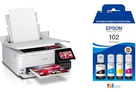 Epson EcoTank ET-8500 A4 Wi-Fi Ink Tank Photo Printer & EcoTank 102 Genuine Multipack Ink Bottles