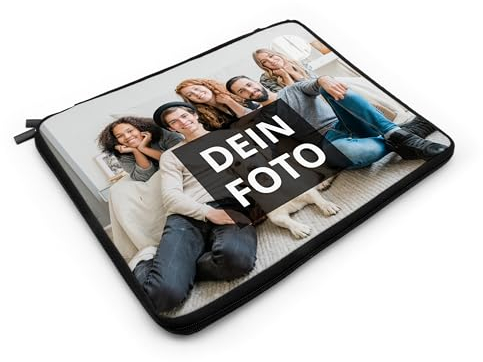 PhotoFancy® - Personalisierte Laptoptasche mit eigenem Foto bedruckt - Hülle für Tablet, Laptop oder Notebook selbst gestalten - Größe M (bis 14,5 Zoll)