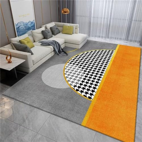 RUGMRZ Terrasse Deko Auslegware Orange Grau Klassisch Unregelmäßig Geometrisches Design Wohnzimmer Teppich Pflegeleicht für Teppiche Für Balkon 200X260CM