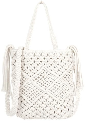 LA HUATE Borsa a tracolla da donna fatta a mano da spiaggia, estiva, con nappa, casual, borsa a tracolla, 8192 bianco crema