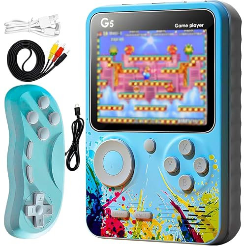 SGM G5 500 in 1 Retro Game Box, Portable Handheld Video Game, 3.0-inch Color Screen, With Controller, Handheld Classical Game PAD Can Play On TV, 500 Games Like Contra, Tank, Bomber Man Etc (Blue)
