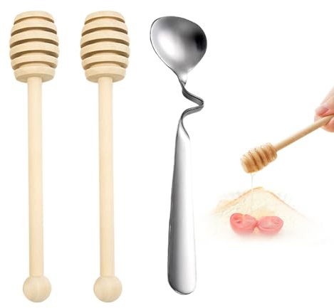 Honiglöffel aus Holz mit Rührstab für Tee, Kaffee und Milch, 2 Stück