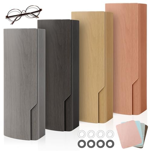 GZLFH 4 Stück Brillenetui Hardcase, Brillenetui Aus Leder mit 4 Stk Brillenputztuch und Brillen Antirutsch Halter für Frauen, Männer, Kinder