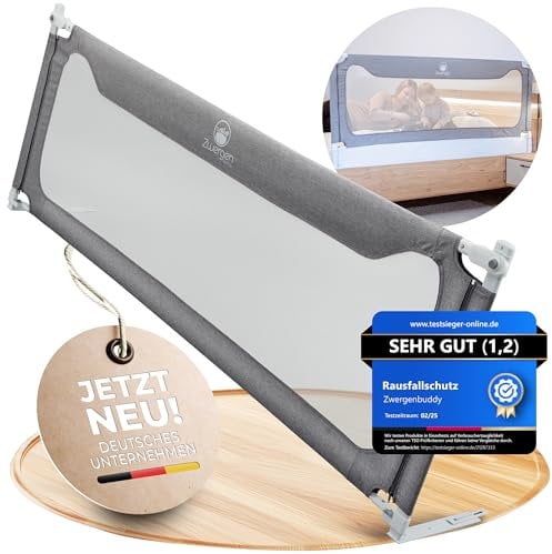 Zwergenbuddy® Rausfallschutz Bett (180cm) Schadstoffgeprüftes Bettgitter Bettschutzgitter [Eine Seite] mit Gurt für mehr Stabilität - Sicherer Schutz für Ihr Kind!
