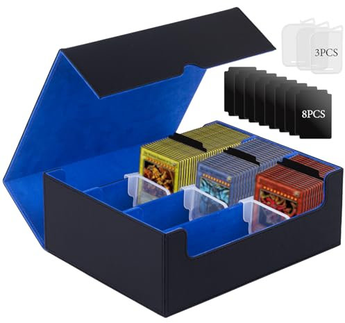 ECOSEAO Magnetic Flip Deck Box per MTG e YuGiOh, Porta Mazzo 1800+ Carte in Pelle PU - Grande Capacità Scatola da Collezione per TCG (Nero-blu)
