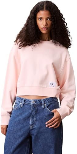 Calvin Klein Donna Felpa Badge Logo Cropped, Rosa (Cloud Pink), L