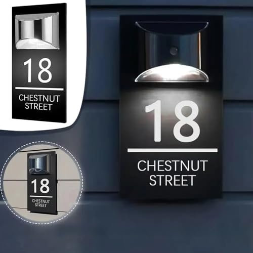 Panneau solaire LED personnalisé pour maison extérieure - Plaque d'adresse moderne pour maison résidentielle - Plaque d'adresse, nom de rue, plaques de porte