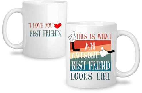 Tazza umoristica con scritta Best Friend Presents This is What an Awesome Best Friend Looks Like, idea regalo per Natale, compleanno per amici, tazze da caffè da 325 ml, colore bianco (Best