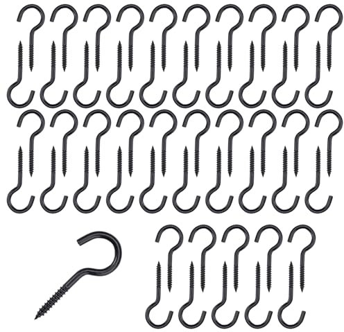50 Pezzi Ganci A Vite Neri, Vite a Gancio In Acciaio Inox, Ganci Avvitabili, Ganci a Vite per Legno, Gancio a Vite da Soffitto per Piante per Piante Sospese, Decorazione Artistica, Chiavi (M3-40 mm)
