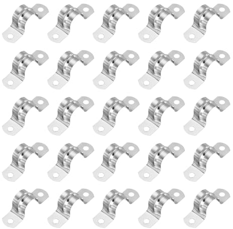 PATIKIL 22mm Rigid Pipe Strap,25 Pcs 304 Stainless Steel Conduit Clamp | 2 Hole U Bracket Pipe Clamp Tube Strap,for Pipe Cable Wire Fixing,(7/8)