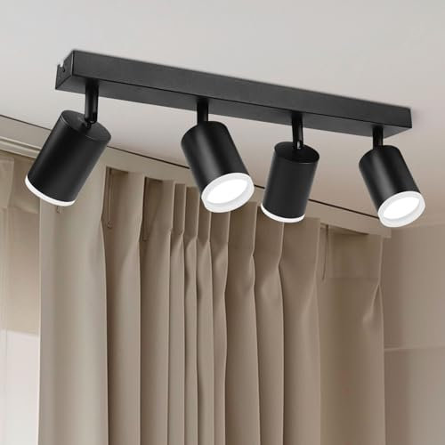Ugvmn Deckenstrahler 4 Flammig, Schwarz Schwenkbar Wohnzimmer Deckenleuchte, GU10 Flur Deckenlampe, Moderne Deckenspotsfür den Innenbereich für Schlafzimmer Küche (Glühbirne Nicht Enthalten)