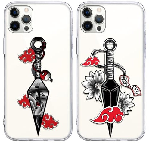 2 Stück Transparent Handyhülle für Apple iPhone 12/iPhone 12 pro Hülle 6.1 Zoll, Anime Naruto Akatsuki Arrow Motiv Designs Manga Phone Case Schutz Schutzhülle Stoßfest TPU Weich Ultra Dünn Cover