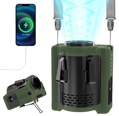 MERTTURM Ventilador de Cintura con Clip con 5 Velocidades, 10000mAh Recargable Ventilador Portátil, Power Bank, Luz LED, Refrescante para Exteriores, Camping (Máximo 22h Tiempo de Trabajo)
