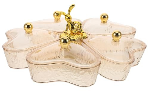 OUNONA Heart Shaped Rotating Snack Tray with Lid for Watching Tv and Home Decor, Golden Rotatable Storage Bowl with Multifunctional Compartments for Dried Fruit and Nuts
