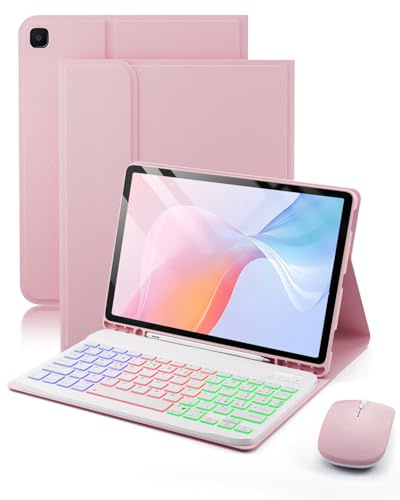 Per Samsung Galaxy Tab S6 Lite (2024/2022/2020) 10.4 Pollici Cover Con Wireless Bluetooth Retroilluminati Italiano Tastiera(QWERTY) e Mouse Custodia Protettiva,Backlit Keyboard Case Rosa