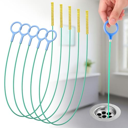 AYNKH 5 Stück Abflussreiniger-Spiralenset, 90 Cm Bruchsicherer Stahl, Flexibles Rohrreinigungswerkzeug, Haarentferner für Bad, Küche & Spüle, Wiederverwendbare Bürste mit Ringgriff