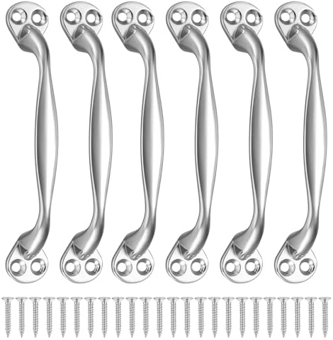 DYHNQE 6PCS Doors Handles, 130 mm/5 in Silver Sliding Barn Door Handles Retro Bow Shaped Hot Bed Handle with Screws for Garden Gate Garage Shed Wardrobe Cabinets Door Handle