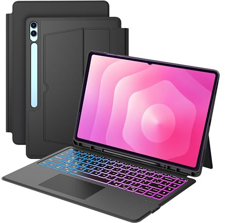 Carcasa de teclado para Samsung Galaxy Tab S11 Ultra/S10 Ultra/S9 Ultra/S8 Ultra 14.6 pulgadas: 7 Color Retroiluminado Teclado Magnético Desmontable con Trackpad | Teclados Azerty Francés Inalámbrico