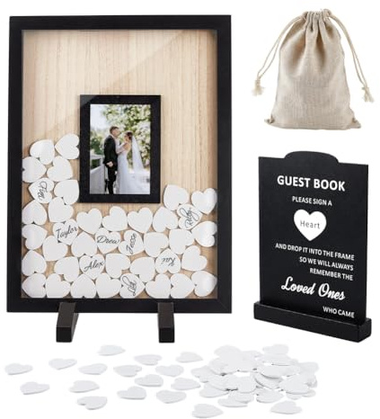 AHANDMAKER Wedding Guest Book Alternative Wedding Heart Guest Book Drop Box with Picture Frame Rustic Guests Books Weddings Reception Sign for Anniversary Engagement Birthday Party