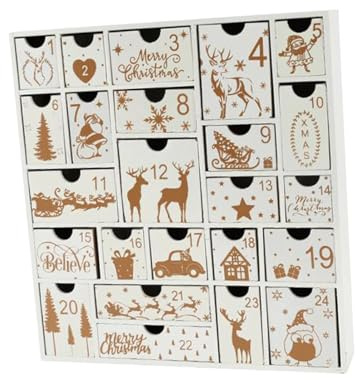 rockible Adventskalender Holz Weihnachtskalender mit 24 Türen Geschenkbox Aufbewahrungsbox Count Down Box für Kinder Erwachsene für Adventsfeier Tischdeko, Weiß