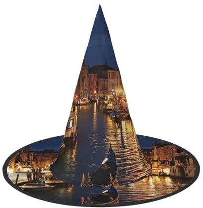 LRHCNZDCP Venedig Nacht bedruckter Halloween-Hexenhut für Damen und Herren, festliche Partys, Cosplay, Halloween-Zubehör, 2 Stück