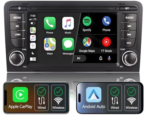Auto-Radio für Audi A3 8P 8P1 S3 RS3 (2003-2012) | Linux-System,Hohe Leistung, Wireless CarPlay/Android Auto, RDS, Bluetooth, kompatibel mit Rücklautsprechern, Lenkradsteuerung & Rückfahrbildfunktion