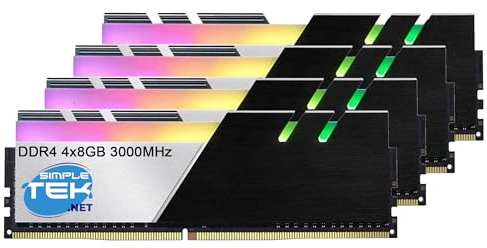 SIMPLETEK - Kit Quad Channel 32 Go (4 x 8 Go) RAM DDR4 3000 MHz CL15 - Modules RGB Gaming haute performance pour PC de bureau (reconditionné)