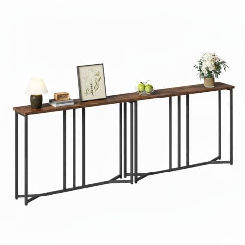 YITAHOME Konsolentisch, 2er-Set, 100cm Flurtisch Schmal, Schwarz und Braun | Sofatisch, Beistelltisch, Schmales Regal, Console Table für Wohnzimmer, Flur, Eingangsbereich
