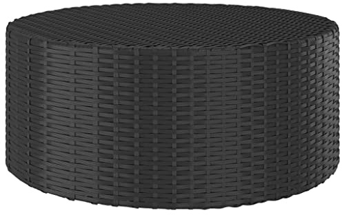 Teenpull Teetisch Schwarz 68x68x30 cm, Poly Rattan Outdoor Tisch, Gartentisch mit Stahlrahmen, Terrassentisch, Balkontisch, runder Kaffeetisch für den Außenbereich