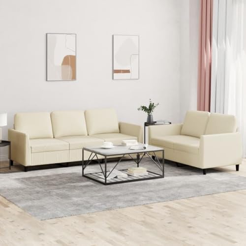 Owoxanthellate 2-TLG. Sofagarnitur Creme Kunstleder 140 x 200 cm Breit Modernes Design Robustes Gestell für Wohnzimmer Büro Schlafzimmer