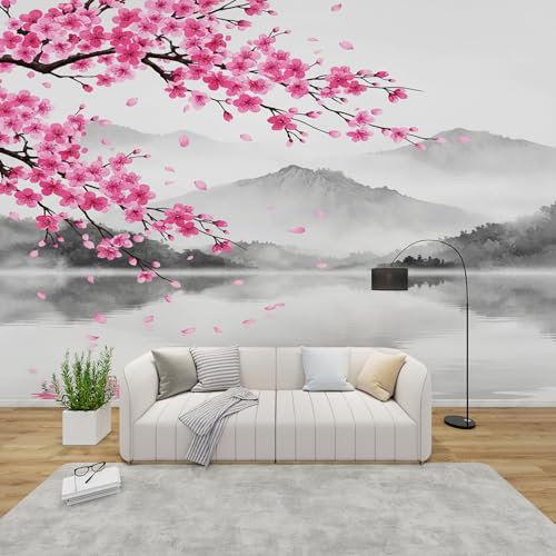 AevuCub Tapete Japanische Kirschblüte, Fototapete Asiatisch Schlafzimmer, Tapeten Vliestapete Japanischer Stil Wohnzimmer, Wandtapete Kinderzimmer Japanisch Wanddeko, 150 x 105 cm (B x H)
