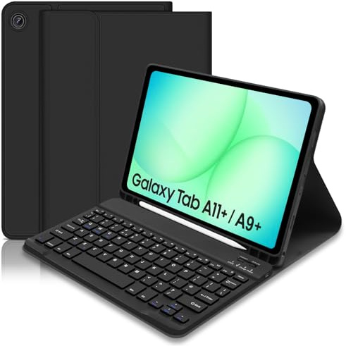 Keyboard Case for Samsung Galaxy Tab A11+ /A9+ 11 Inch,Built-in S Pen Holder - Slim Smart Cover with Detachable Bluetooth Keyboard for Samsung Galaxy Tab A11 Plus A9 Plus, Black