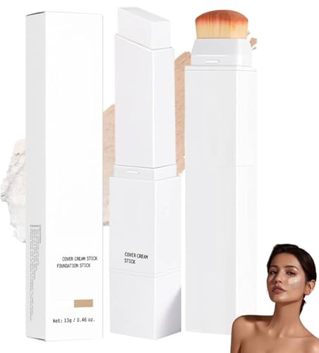 Korean Colour Changing Foundation Stick for Mature Skin, White Foundation Full Coverage,2 in 1 White Foundation Stick with Brush Head, Korean Makeup Suitable for All Skin Types (Natural)