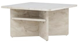 FURNLUX Beistelltisch, Beige, 75 x 75 x 42 cm, 24 kg, Skandinavisches Design, MDF mit Marmor-Optik, Rechteckig, Montageanleitung verfügbar
