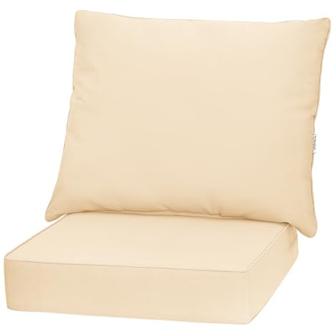 FANTASK Sitzkissen für Terrassenmöbel, für Sitzkissen 64 x 64 x 15 cm, Rückenkissen 80 x 65 x 18 cm, Loungekissen Stuhlkissen, wetterfeste Outdoor-Sitzpolster für Balkon, Terrasse (Beige)