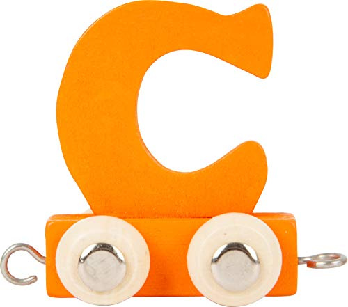 Buchstabenzug bunt | bunte Lok - farbige Waggons | Wunschname zusammenstellen | Holzeisenbahn | EbyReo® Namenszug aus Holz | personalisierbar | auch als Geschenk Set (Farbe Orange Buchstabe C)