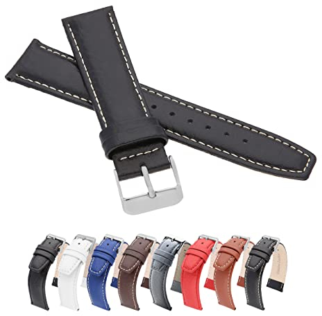 MARCHEL Lederarmband 16 mm WB20 Schwarz-Weiß Genarbt für Armbanduhren