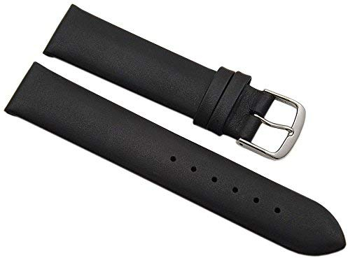 19mm Kalbsleder Uhrenarmband Made in Germany in Schwarz mit silberfarbender Dornschließe MJ-Design-Germany inkl. Myledershop Montageanleitung