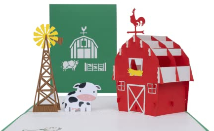 iGifts And Cards Kuh Scheune 3D Pop Up Grußkarte – Tiere, Windmühle, Bauernhof, Rinder, Milchprodukte, Sonne, Wow, Spaß, halb gefaltet, Happy Birthday, Thank You, Freundschaft