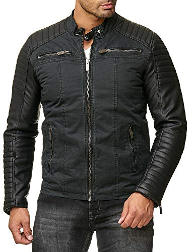 Red Bridge Hommes Veste Similicuir Biker Occasionnels Nervuré Mode Coton Blouson,M6070 - Noir,M