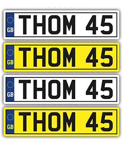 Pack of 4 Kids Personalised Number Plates Stickers 140mm by 35mm Children's Toy Ride ON CAR SELF Adhesive Vinyl Sticker