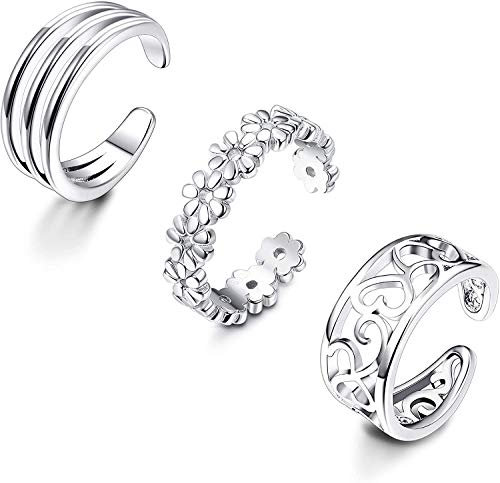 Milacolato 925 Bague Orteil Argent Ensemble Simple Ouvert Bagues Orteils Mince Bande Réglable pour Les Femmes Filles Bijoux de Pied