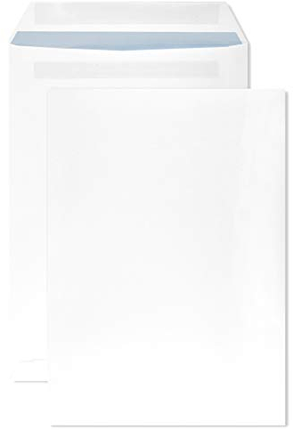 Netuno 250 Versandtaschen C4 Weiß mit blauem Innendruck 229 x 324 mm 90g Versandtaschen groß a4 selbstklebend ohne Fenster gerade Klappe Umschläge Maxibrief C4 Briefhüllen envelope big white