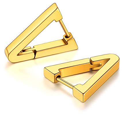 FOCALOOK 18k vergoldet Ohrringe für Jungen Mädchen Punk Stil umgekehrte Dreieck Huggie Ohrstecker Minimalist Ohr Piercing Ohrschmuck Accessoire für Männer Frauen