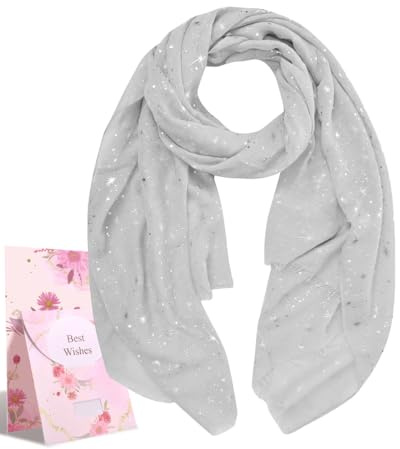 Yuson Girl Schal Damen Leicht Halstuch Gold and Silver Diffused Stars Schal ChiffontüCher Geschenk für Frauen 70 * 180cm Ganzjährig(Hellgrau-1)